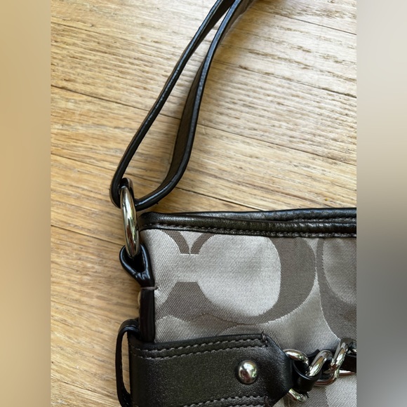 COACH F19730 Brown Chain Signature Crossbody Handbag Leather Trim - Picture 7 of 13